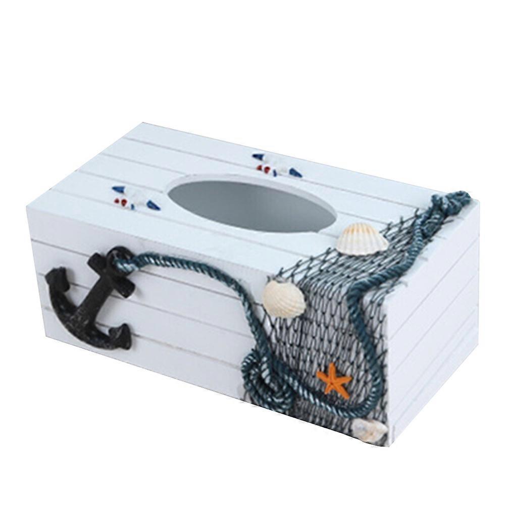 Rectangular Wooden Crafts Tissue Storage Box For Household Use Sky-Blue Decoration 1Pcs