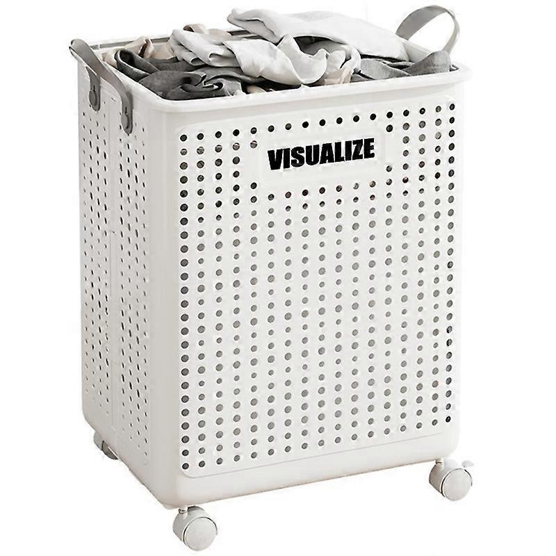 VISUALIZE Hollow Design Foldable Laundry Basket Dirty Clothes Storage Cart with Handles and Wheels S