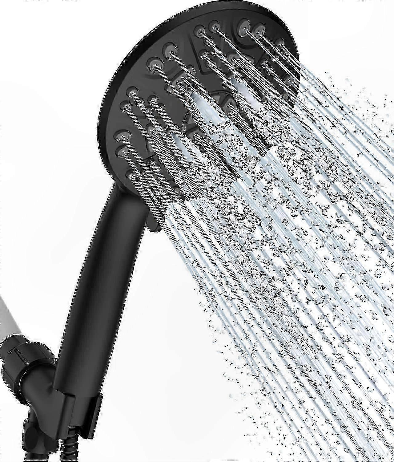 Matte Black Shower Head Set with Handheld, Hose, Bracket, Teflon Tape, Washers, 8 Functions