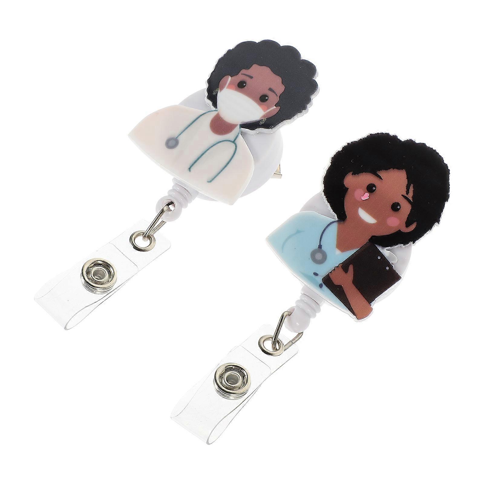 Retractable Badge Reel Cartoon Doctor Pattern Name Badge Clip For ID Cards 2Pcs