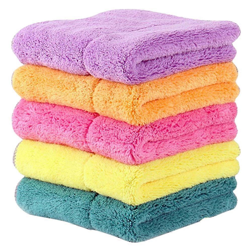 5pcs Double Sided Cleaning Cloths, Water Absorbent Dish Towels for Kitchen & Household Use, Durable & Non Greasy