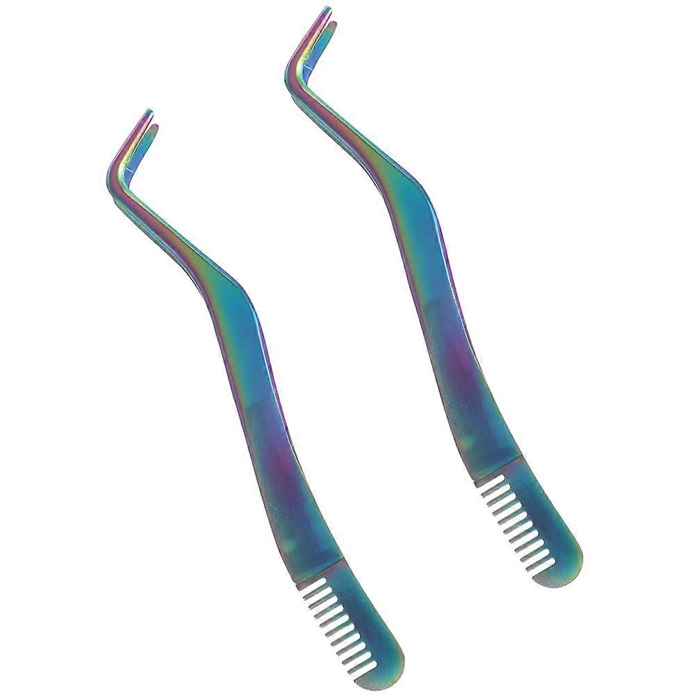 2pcs Eyelash Tweezers Eyelash Applicator Tools Eyelash Extension Tweezer Stainless Steel Tweezers with Comb End