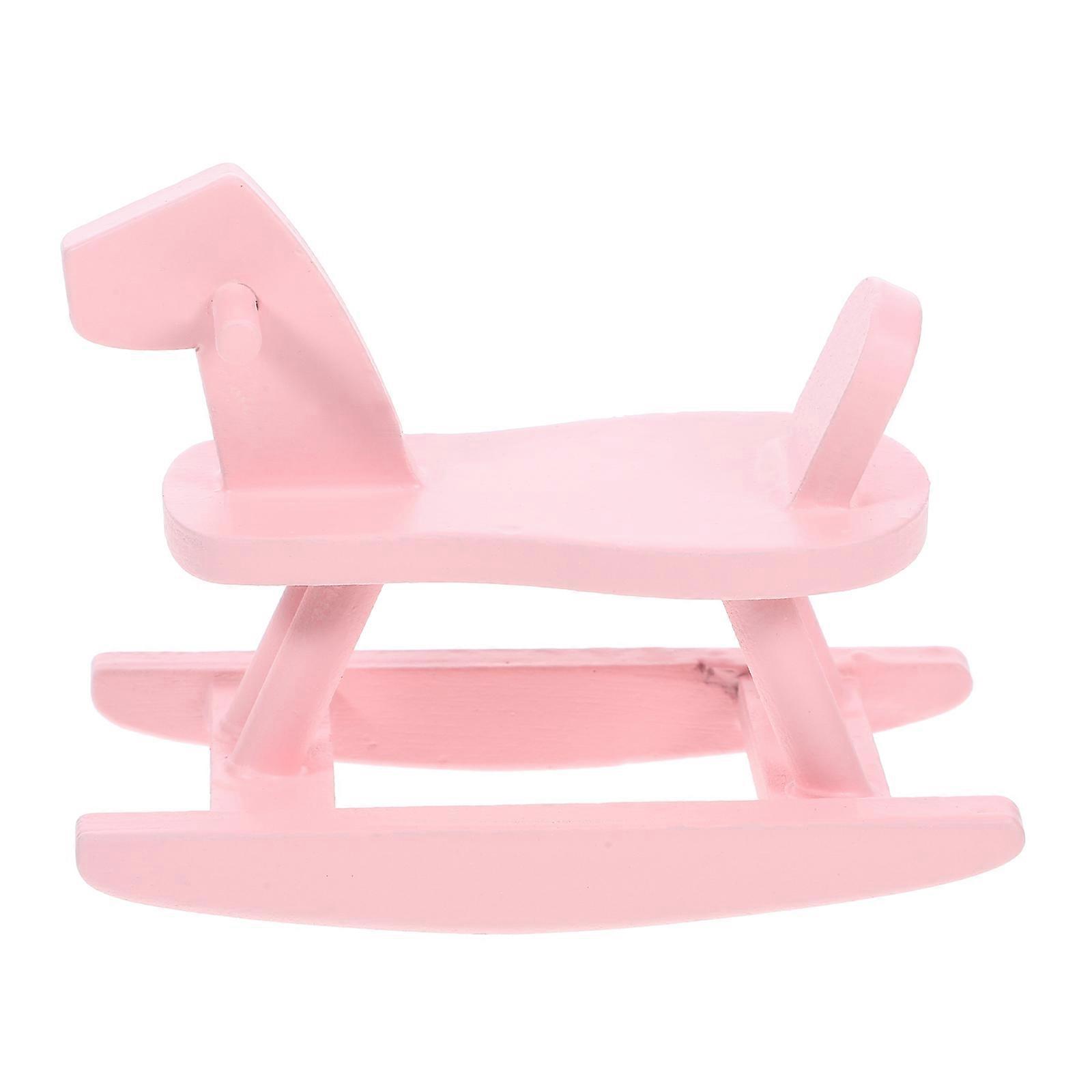 Pink Wooden Mini Rocking Horse Chair for Doll House Decoration and Photography Props