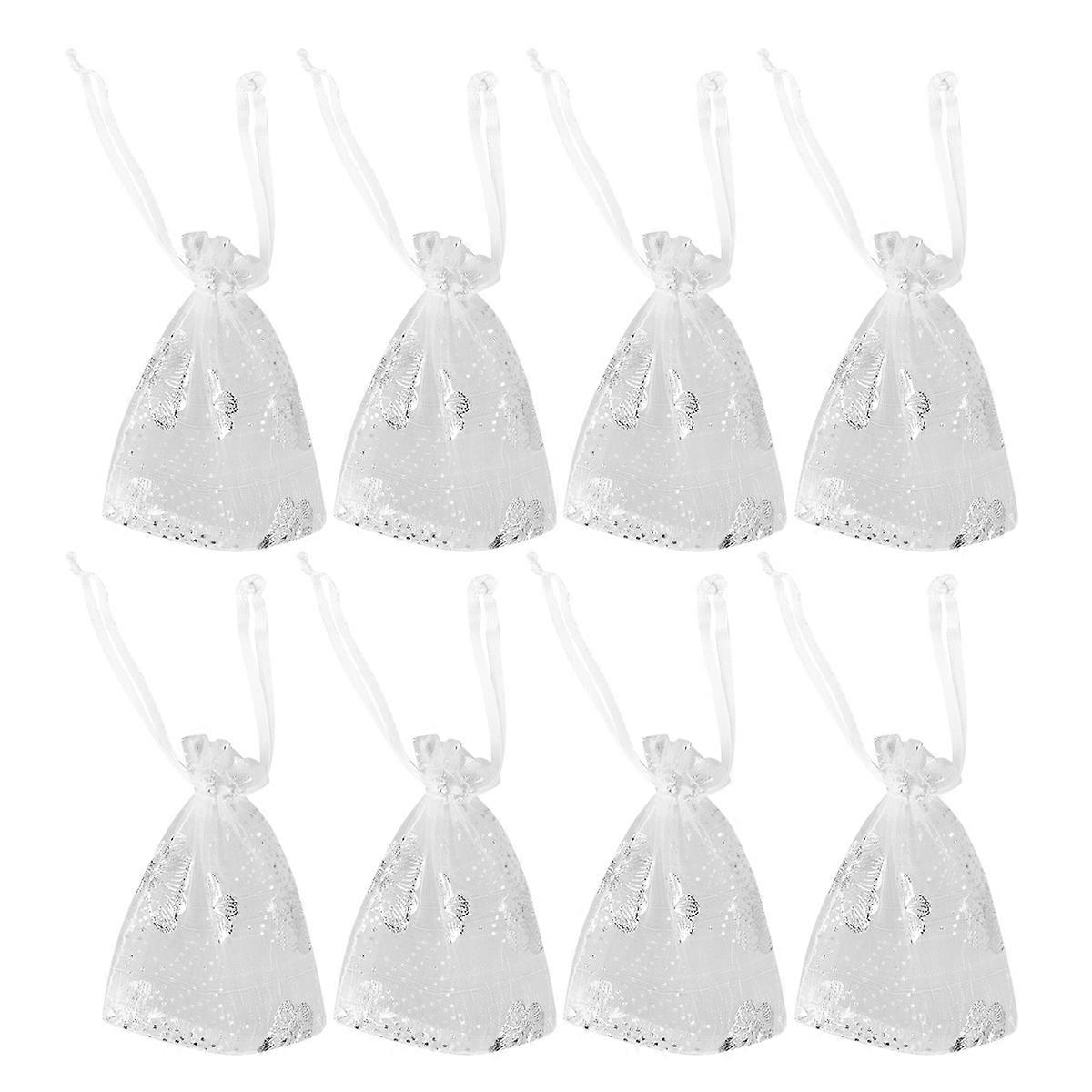 Jewelry Packaging Bags Silver Organza Drawstring Pouch For Festivals 9x6.5cm 50Pcs