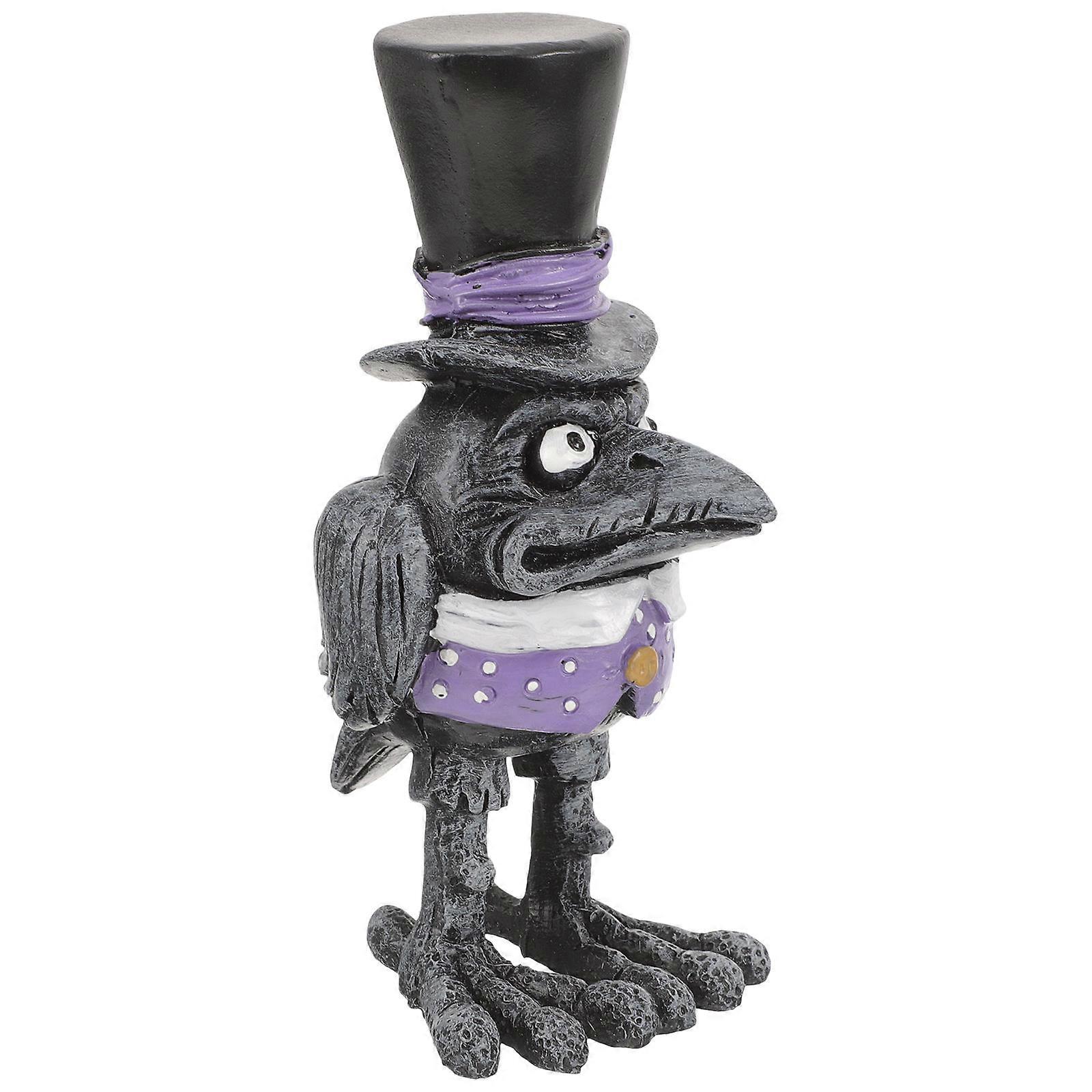 Spooky Cartoon Crow Resin Decoration for Halloween Party – Creepy Scarecrow Ornament for Home and Desktop Decor