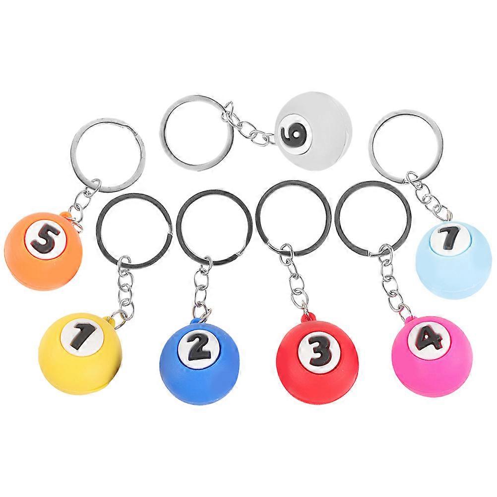 7pcs Stylish Billiards Ball Keychains Lightweight Pool Ball Keyring Accessories for Bags Backpacks Unique Gift for Enthusiasts