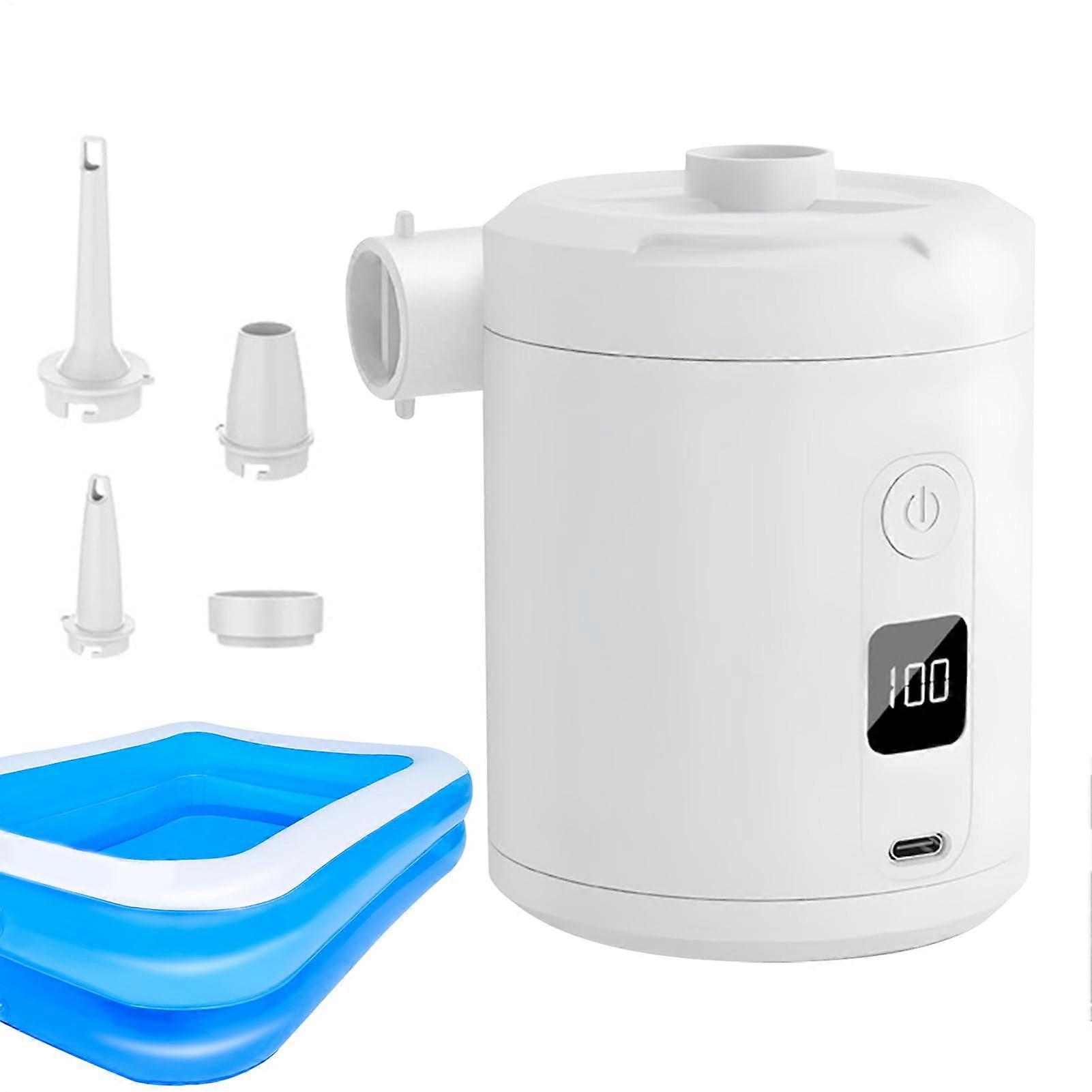 Portable Pump for Inflatables - Rechargeable USB Mattress Pump for Quick Fill Swimming Rings, Pool Floats, Camping, White