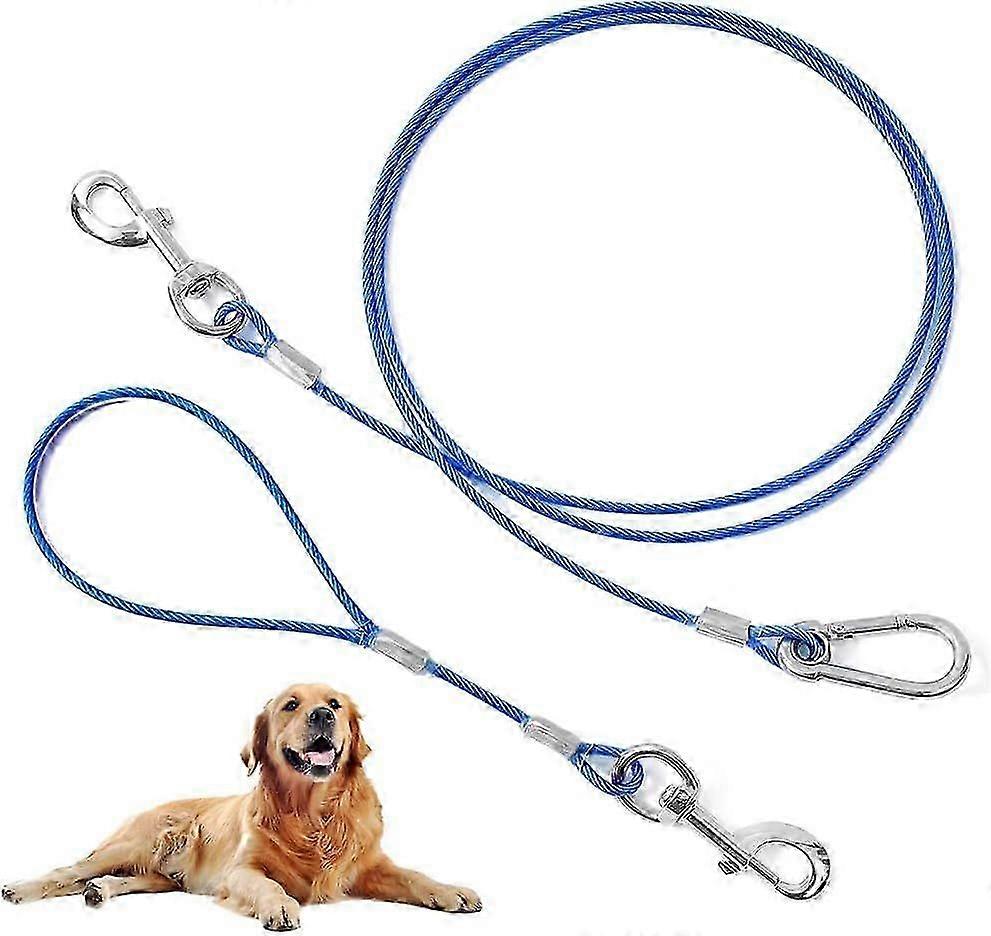 Chew Proof Dog Leash, 5Ft Tie Out Cable with Detachable Short Leashes Handle, Non Chew Braided Cord Steel Training Dog Leash for Teethin