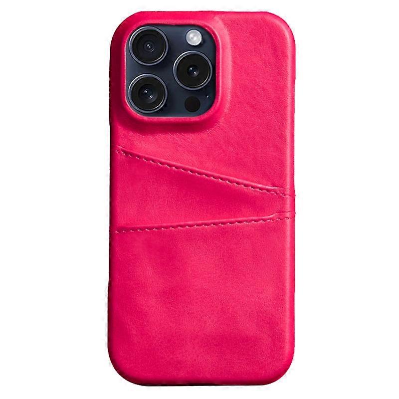 For iPhone 16 Pro Max Case Dual Card Slots Leather Coated PC Hard Phone Cover - Rose