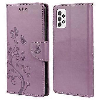 For Samsung Galaxy A53 5G Butterfly Flower Imprinted Leather Stand Wallet Cover Phone Case - Green
