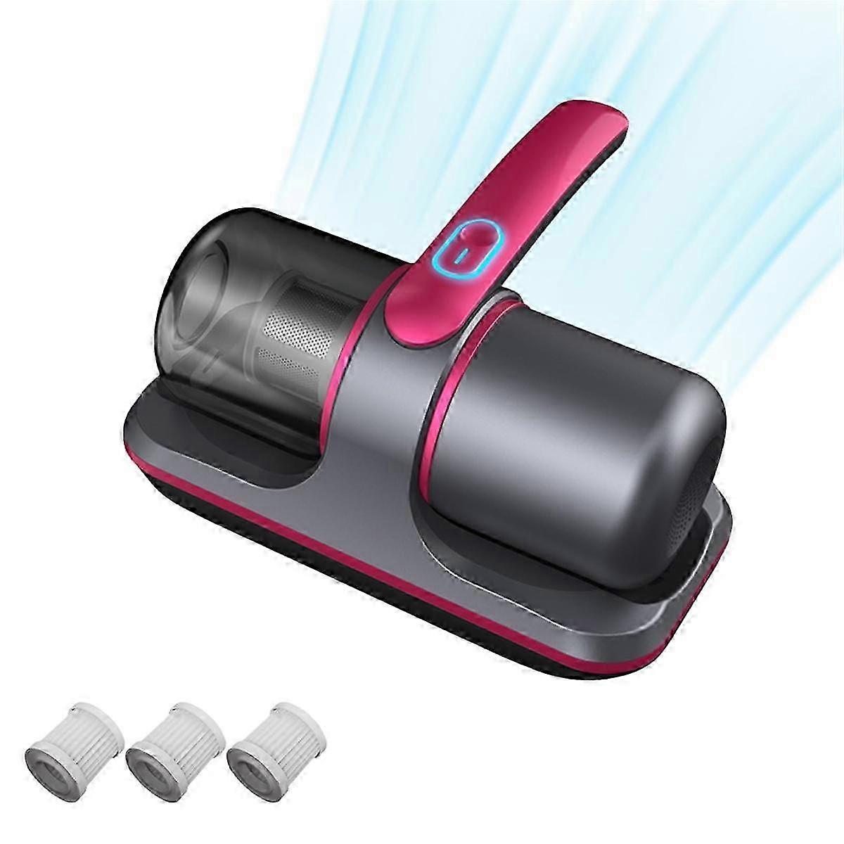 Handheld UV Vacuum Cleaner with Double Flapping Heads for Mattress - Cordless Bed Vacuum in Gray Red