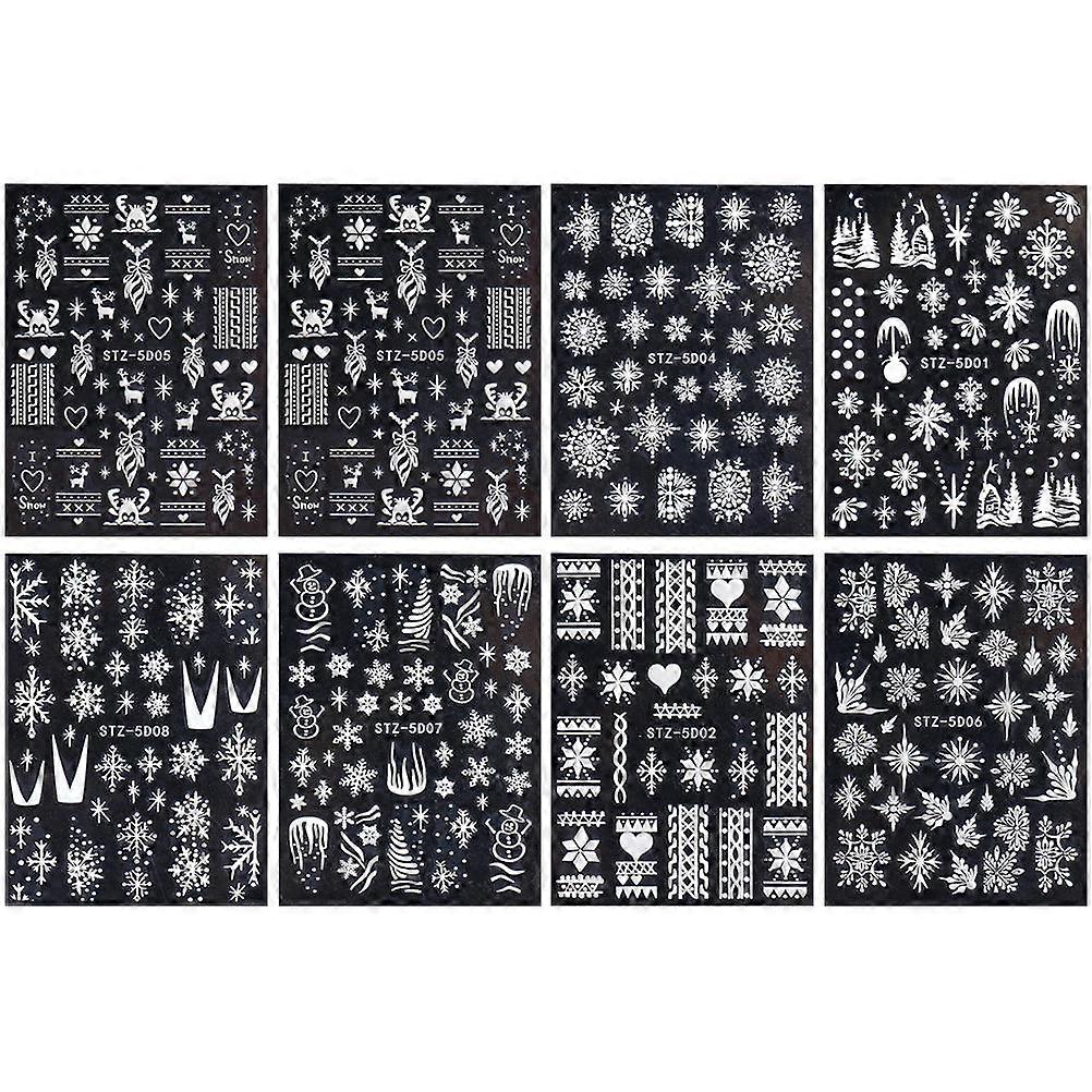 Adhesive Snowflake Nail Stickers for Toenails Assorted Color Decorative Use 8 Sheets
