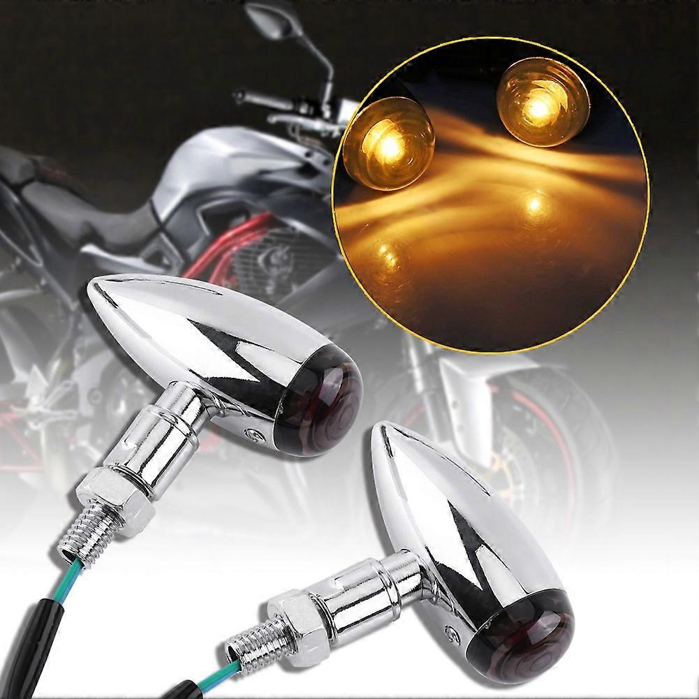 2pcs Motorcycle Bullet Amber LED Turn Signals Indicator Lighting Lamp Silver