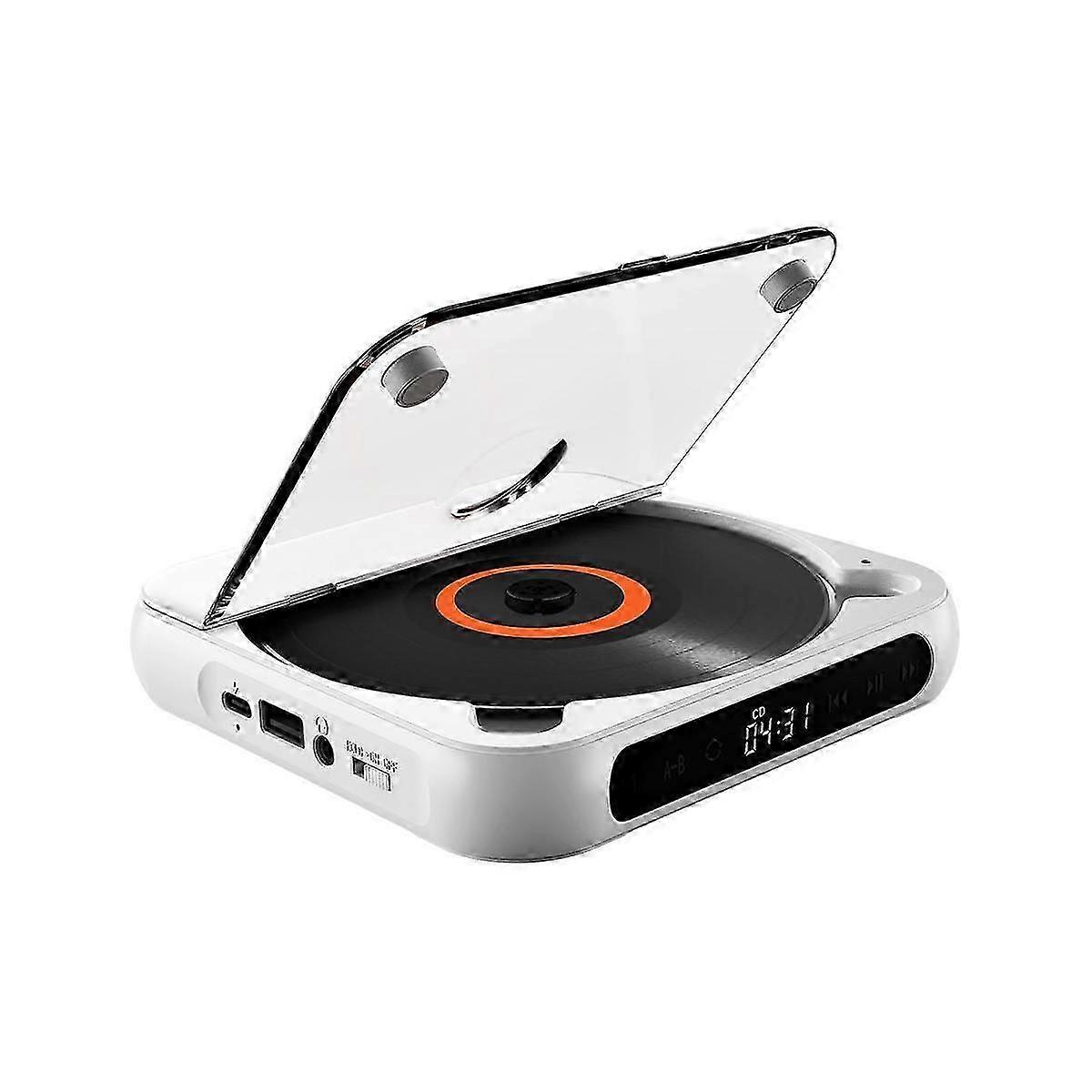 Portable CD Player Bluetooth Speaker,LED Screen, Stereo Player, Wall Mountable CD Music Player with FM Radio-White