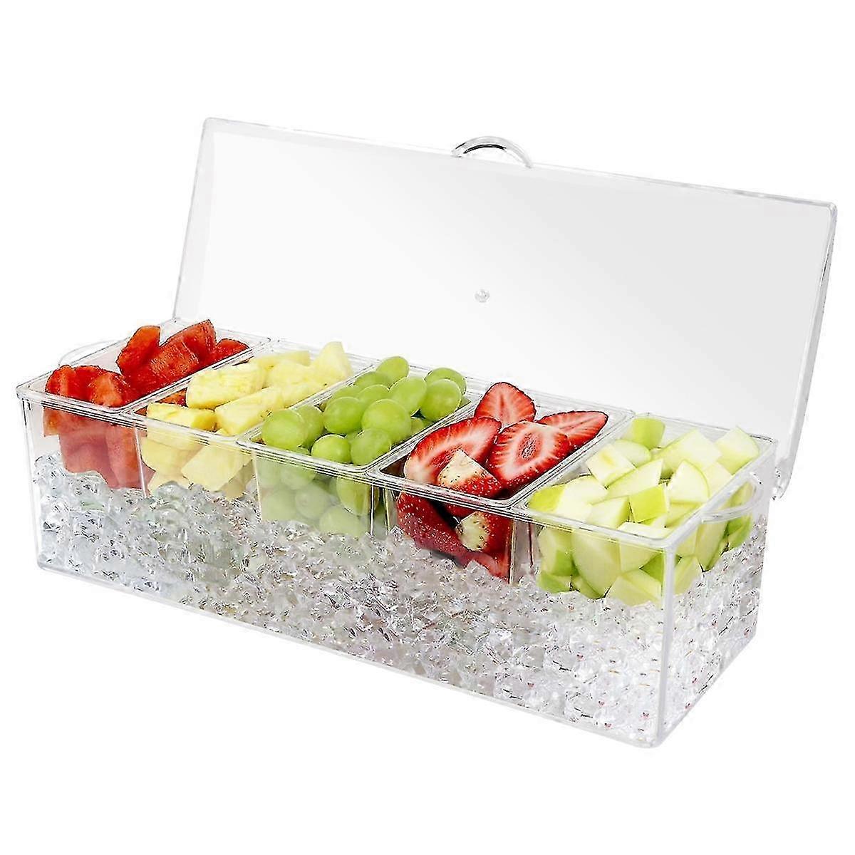 Ice Cold 5 Compartment Condiment Server Rack-Service Tray Container with 5 Removable Trays