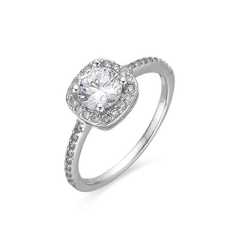 Ring, 925 Silver Cubic Zirconia Square Setting Couple Engagement Proposal Ring, Size 6