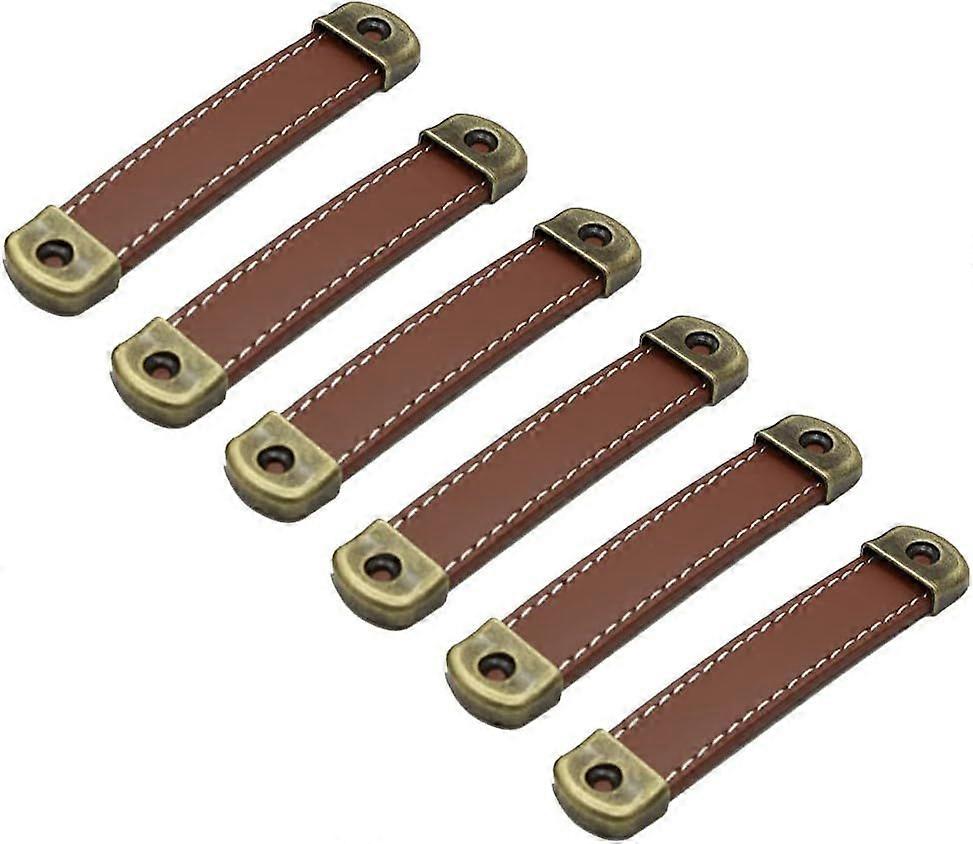 Set of 6 leather handles Vintage leather furniture handles - Cabinet handles