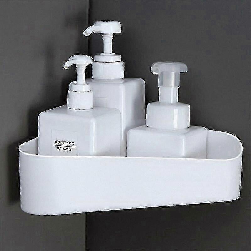Adhesive Shower Shelf, Drill-Free Plastic Bathroom Organizer, White Storage Solution