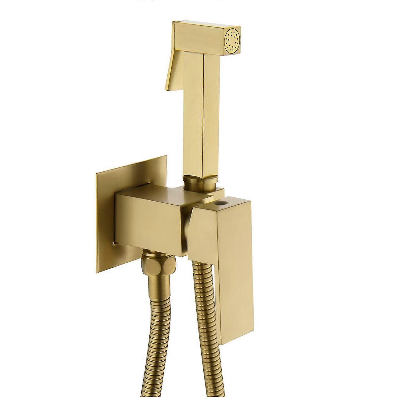 Brushed Gold Brass Concealed Shower Mixer Hot And Cold Set With Shataff Bidet Spray Head Hose Wall Mount