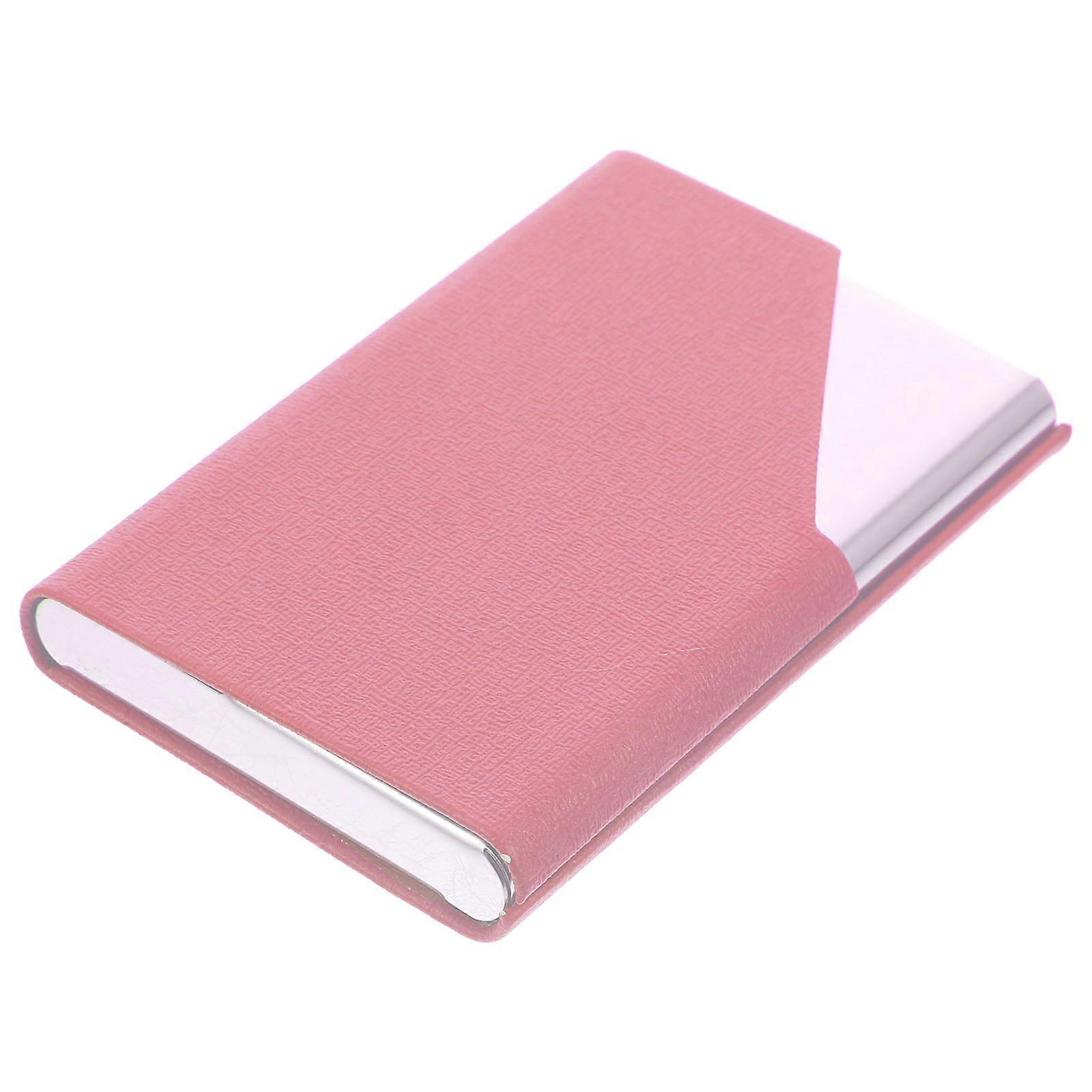 PU Material Business Card Case Mini Briefcase Design For Business Travel Rectangular Pink 3.9X2.6X0.5In Hold 1Set