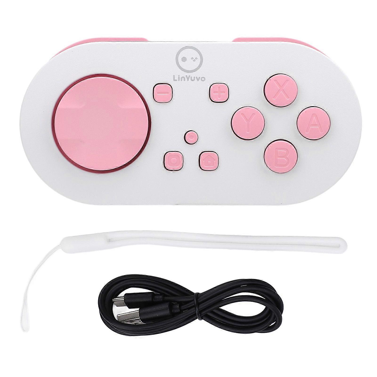 Micro Keychain Sized Bluetooth Controller RGB Light Effects Wireless Pocket Sized Small Controller Gamepad with Lanyard for Android PC White Pink