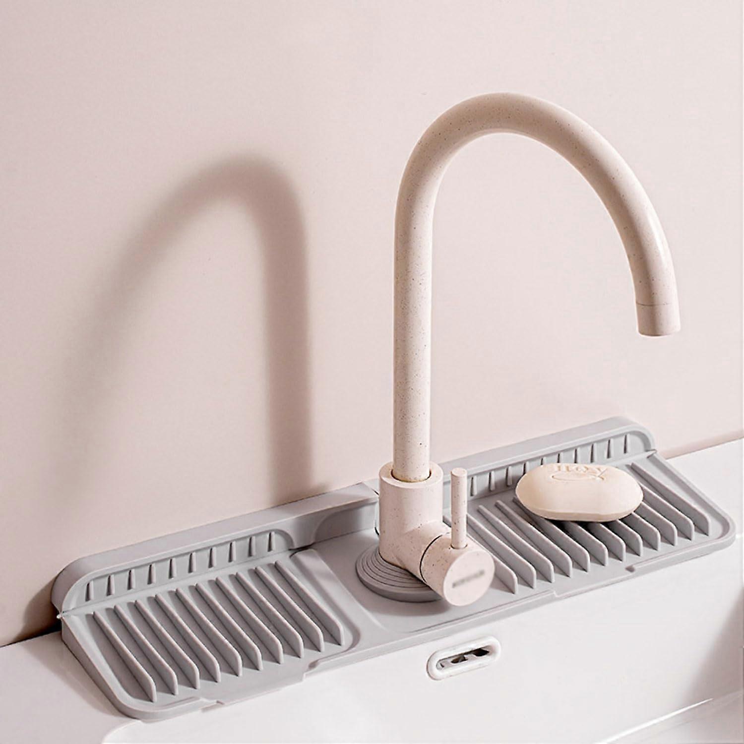 Silicone Faucet Mat For Draining Grey Twin XL Foldable Drip Tray Faucet Handle Drip Catcher Kitchen Bath Countertop