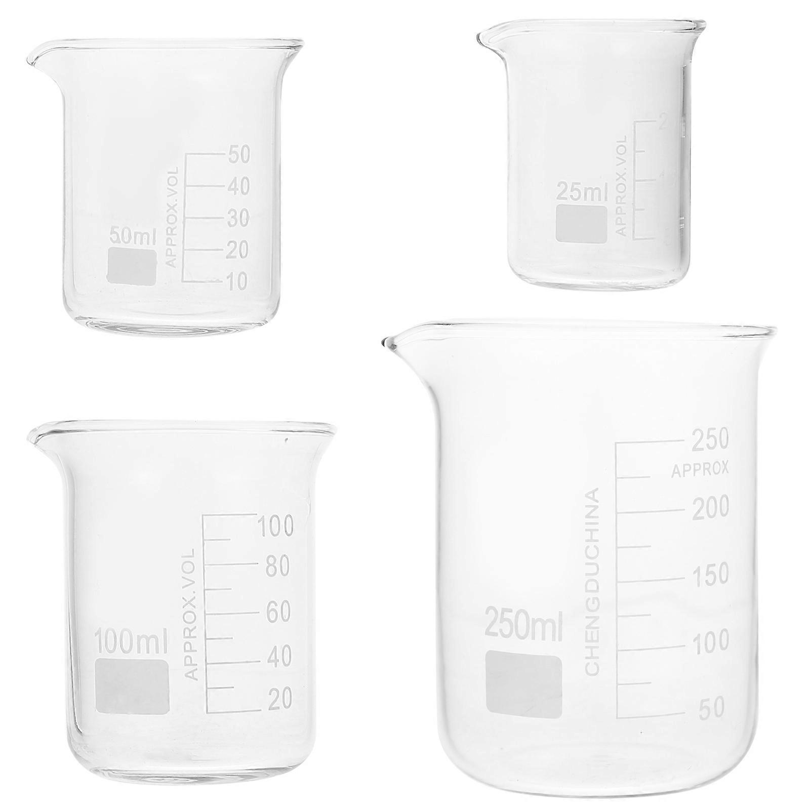 Laboratory Glass Beakers 4Pcs Heat Resistant Beakers with Spout Appearance Design Transparent for Pouring and Filling