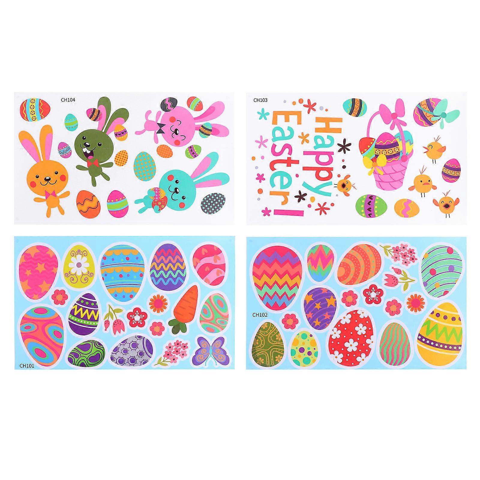 Easter Bunny Sticker for Decoration 8 Sheets Cartoon PVC Window Decals