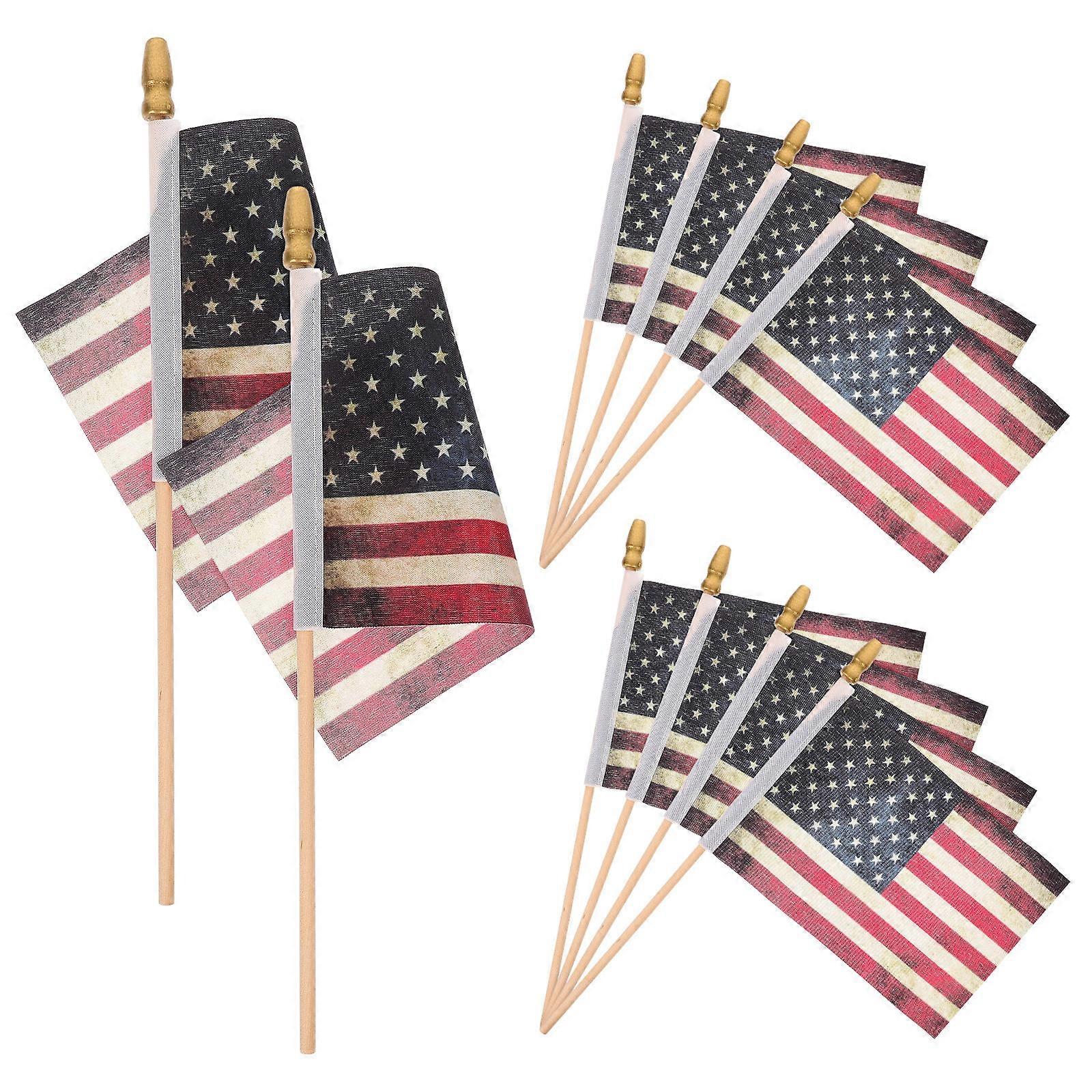 Mini American Flags on Stick 10Pcs Durable Polyester Hand Flags for American Decoration