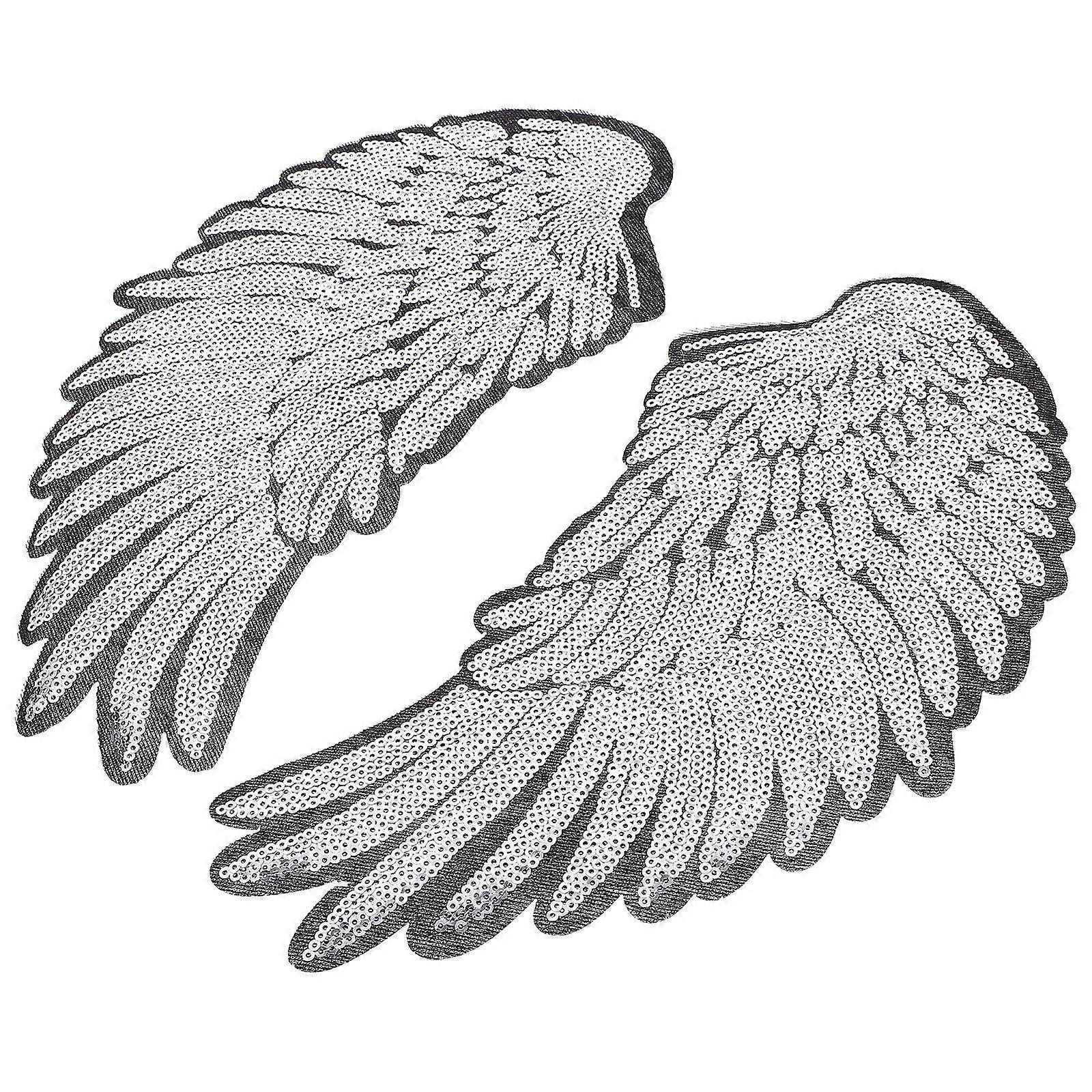 Embroidery Patch Wings Design for Fabric Craft 2Pairs Silver Sequins