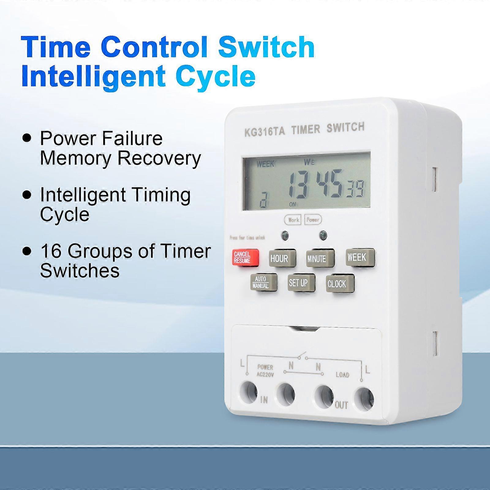 KG316TA 220V Timer Switch Automatic Digital Timer Switch Microcomputer Time Control Switch Programmable Timer Switch Street Lamps Switch with Timer fo