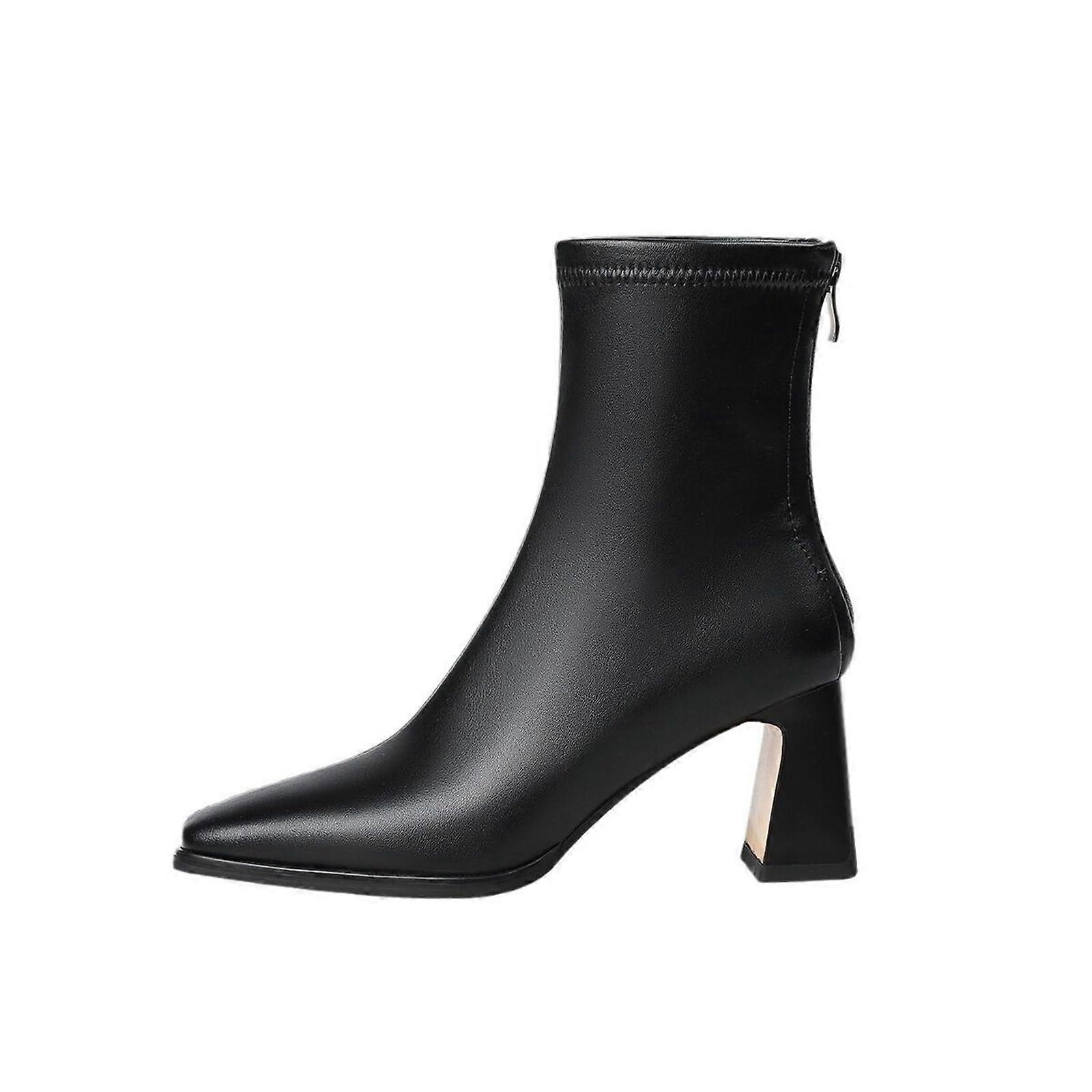Women's Dressy Ankle Boots Pointed Toe Kitten Heel Booties With Zipper Black 9cm/3.5in Heel UK Size 3