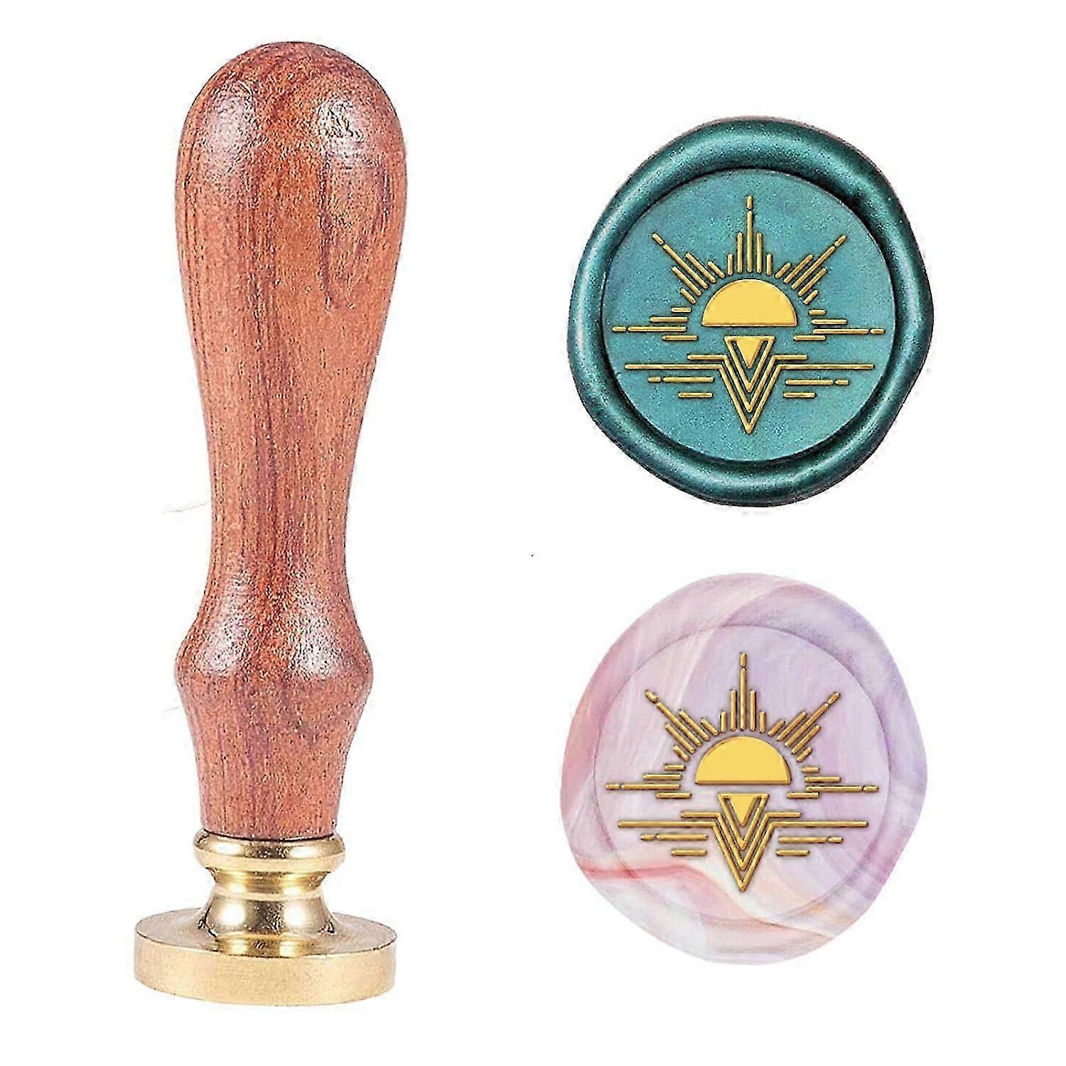 Wax Seal Stamp Sunrise Pattern 0.98" Sealing Wax Stamp with Brass Seal Wood Handle for Greeting Card Wedding Invitation Envelope Decoration Gift Wrapp
