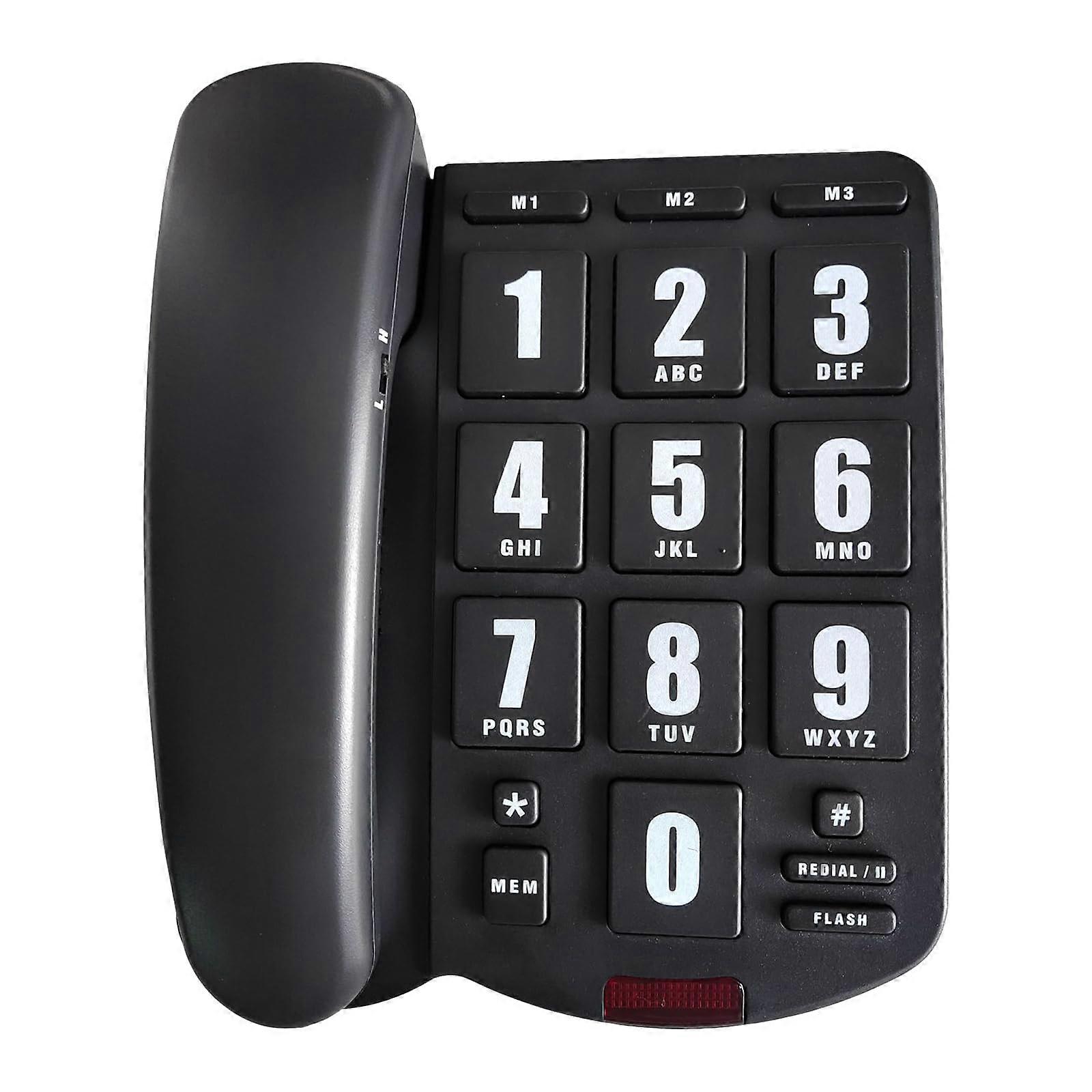 Big Button Landline Phone Fixed Desktop Amplified Desk Phone Loud Ringtone For Elderly Visually Impaired Black