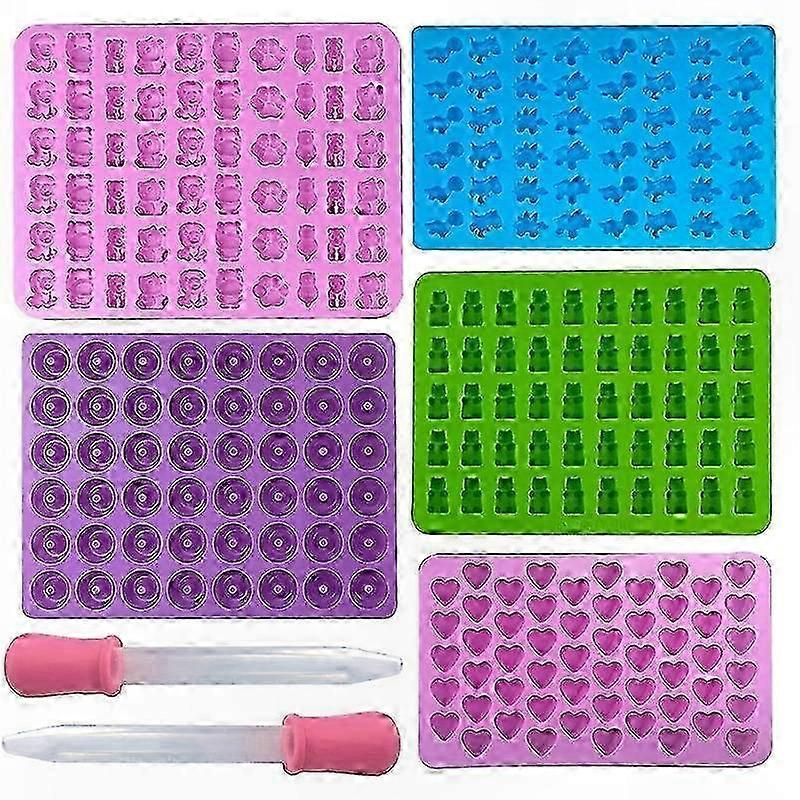 5pcs Silicone Gummy Bear Chocolate Molds with 2 Droppers
