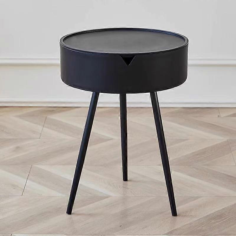 Round Side Table with Storage  Modern Compact Black Round Table For Small Spaces, Living Room Or Bedroom