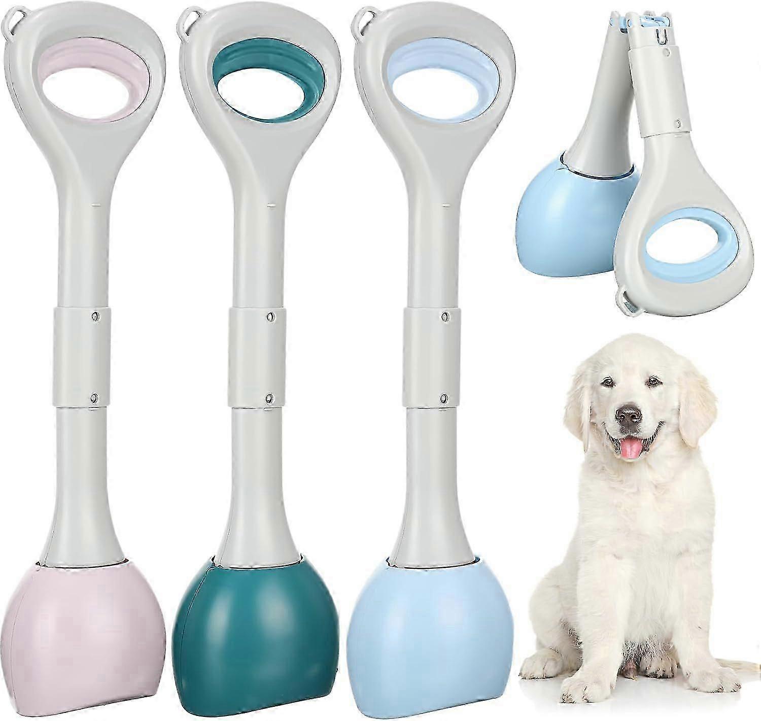 SDIGV 3 Pieces Pet Scooper with Long Handle Portable Folding Dog Poop Scooper Large Poop Picker Upper for Large Medium Small Pet for Grass Gravel Dirt