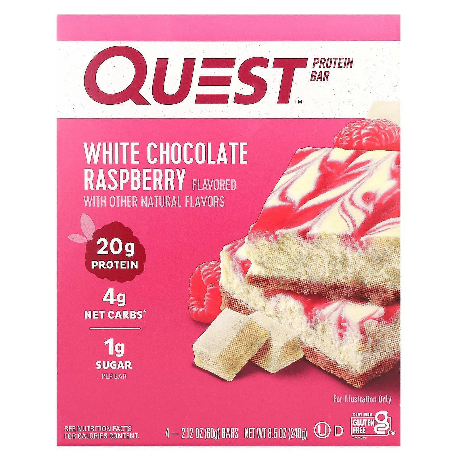 Protein Bar, White Chocolate Raspberry, 4 Bars, 2.12 oz (60 g) Each