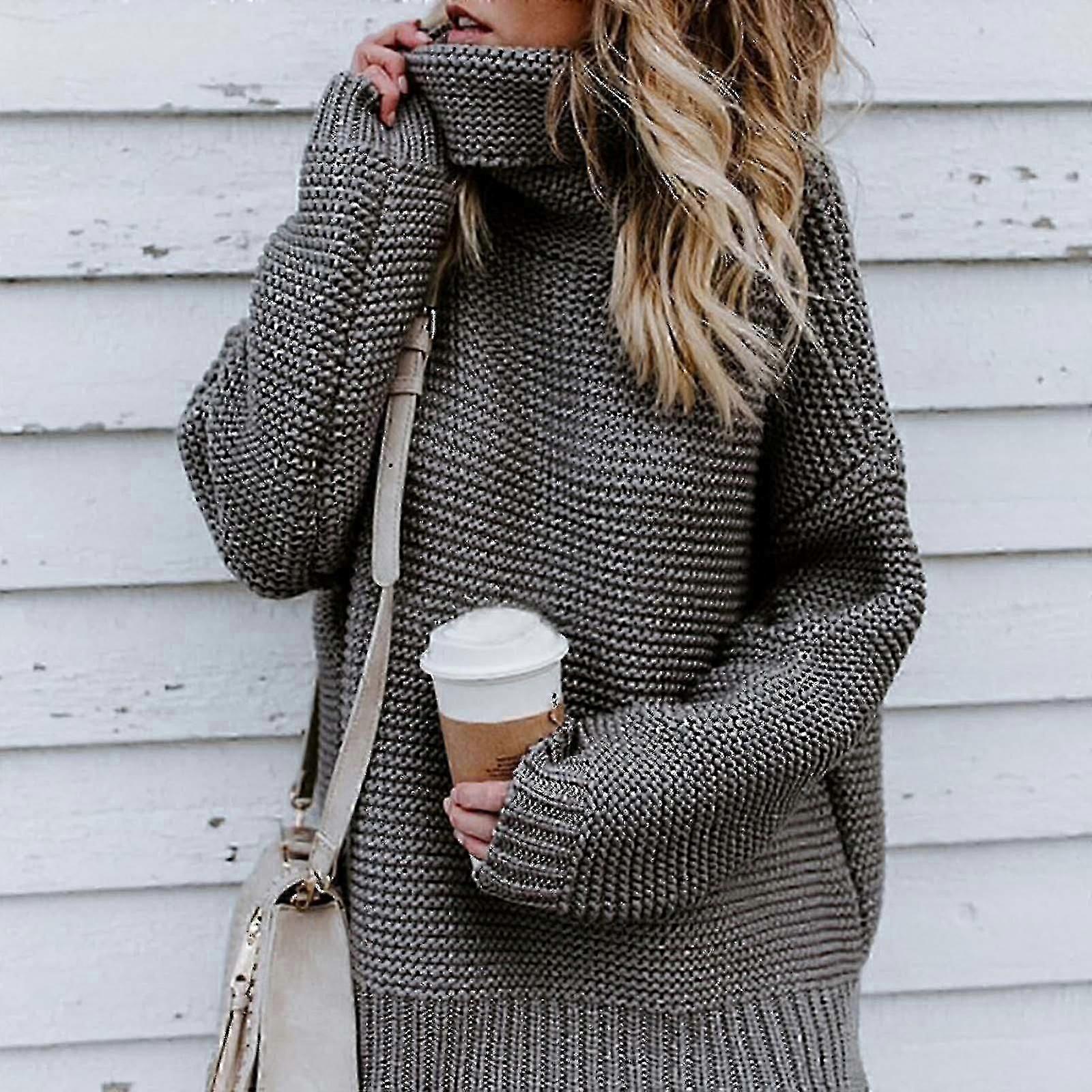 Kadın Yüksek Boyun Örme Kazak Kış Jumper Üst