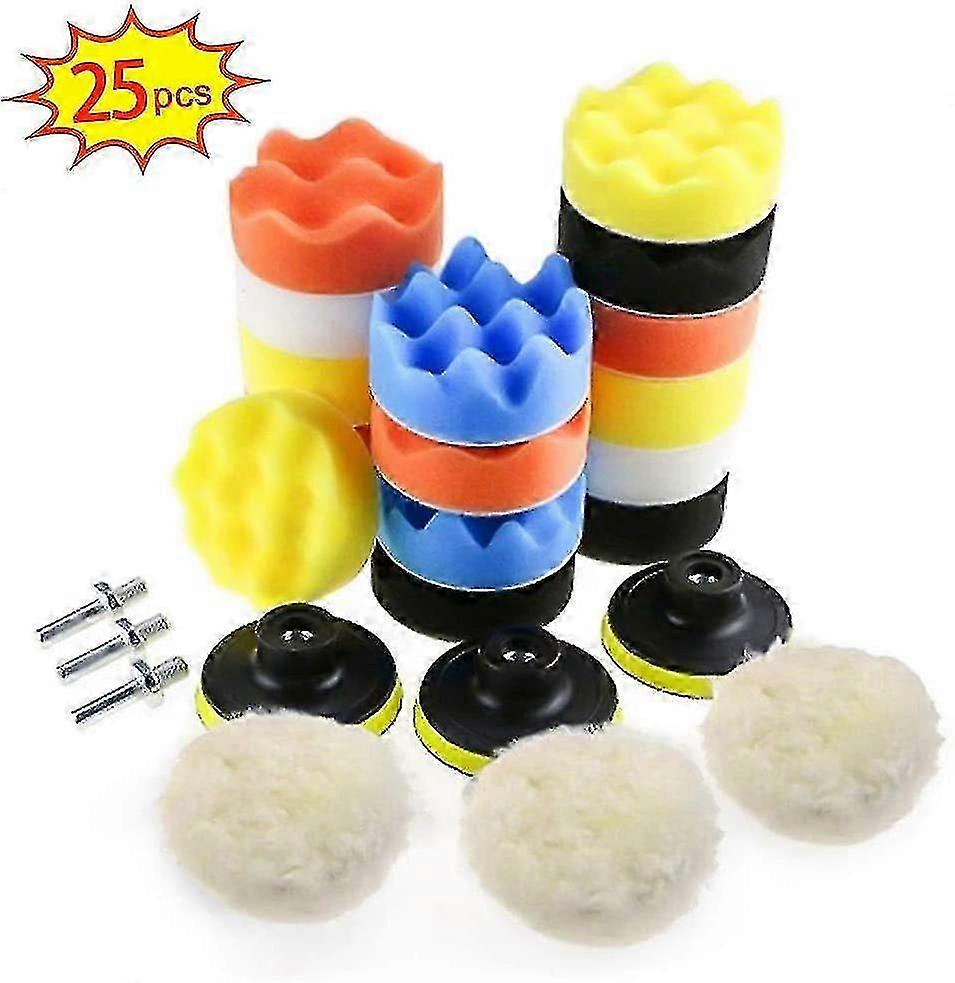 25 Pieces Car Polishing Sponge, 3inch 80mm Buffing Pad Polishing Sponge Sponge Buffing Kit, Polishing Sponge Kit Buffing Waxing Pads With M10 Drill Bi
