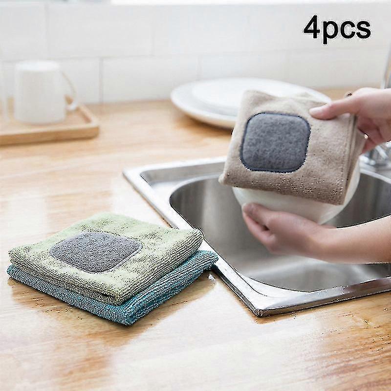 4pcs Cleaning Rag Double Sided Thicken Soft Dishcloth Kitchen Cleaning Accessories