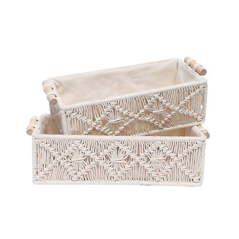 Storage Boho Decor Basket Set for Organizing Cotton Macrame With Handle Set of 2 Countertop Organizer