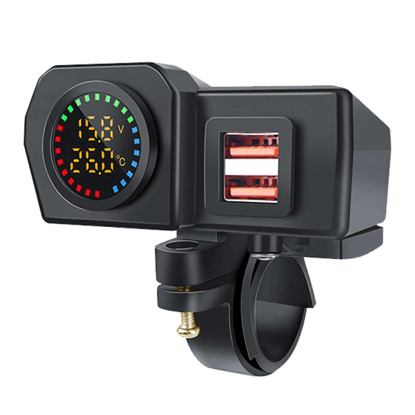 Motorcycle USB Charger With Environmental Temperature Monitor Highly speed Charging Shockproof PC Build Universal Fit Multicolor