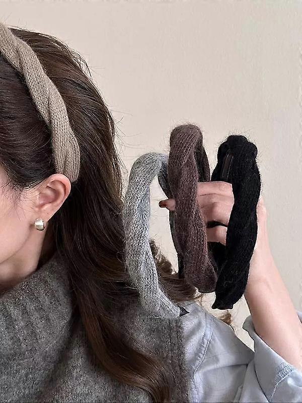 4 stuks herfst/winter vintage fuzzy gebreide gekruiste bloemen haarbanden, casual basic, veelzijdig dagelijks, gezichtswaspers haarband