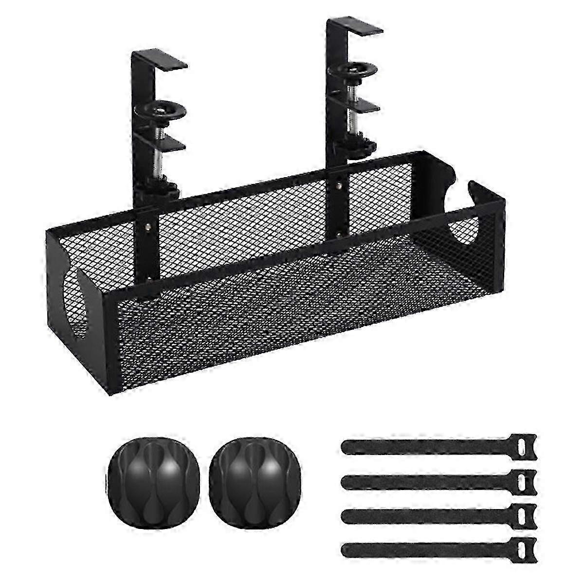 Improved Under-Desk Storage Basket: Adjustable Metal Grid Wire Socket Basket for Organizing Your Workspace