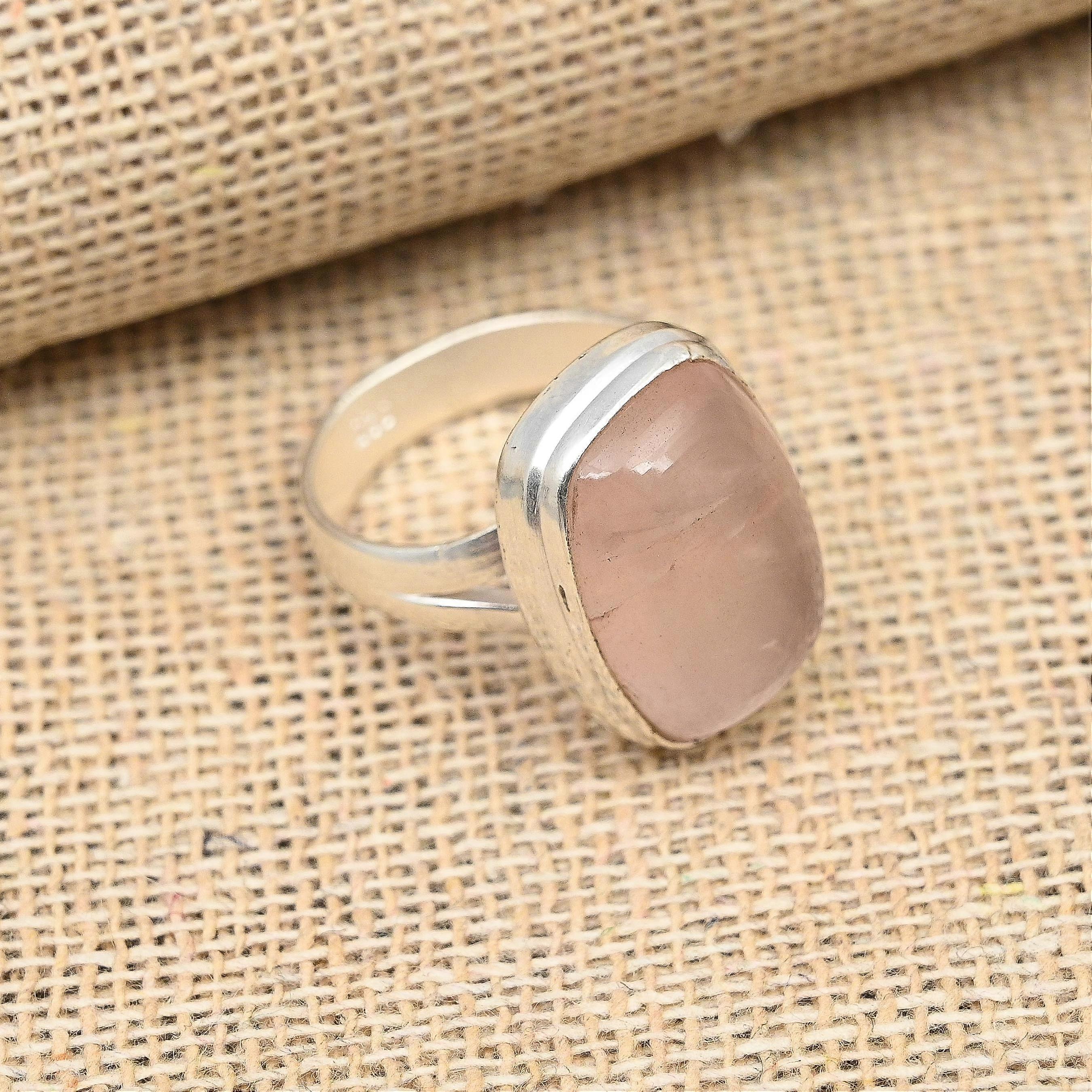 Rose Quartz Gemstone Handmade Solid 925 Sterling Silver Ring Jewelry
