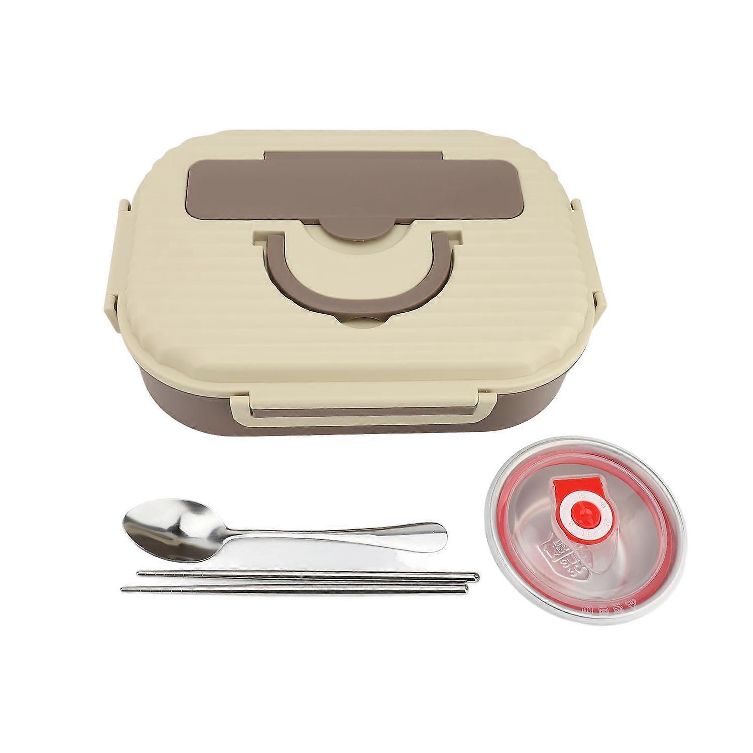 Lunch Container with Soup Bowl Chopsticks Spoon 304 Stainless Steel 4 Compartment Thickened Microwav