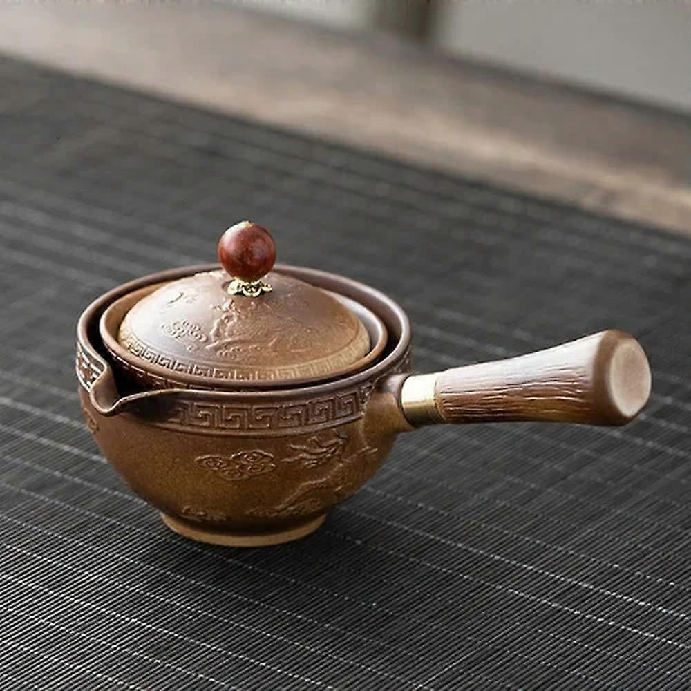 Tea Set Ceramic SelfRotating Teapot with Cups for Travel and Home Brewing
