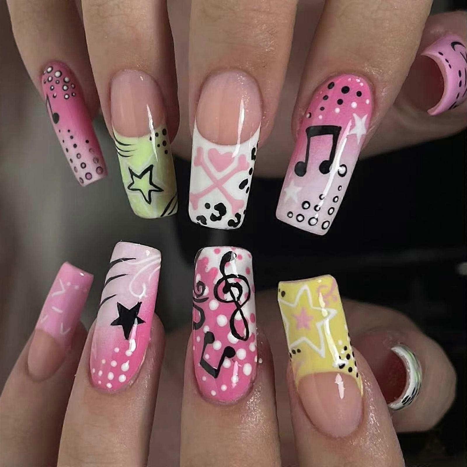 Lovely Y2kbug Encouraged Artificial Hoofs With Musical Record And Glowing Set Persist Hoofs Environmental Friendly Substance For Delicate Skin