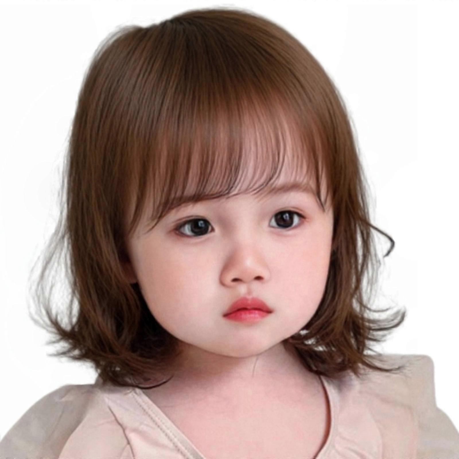 Soft Textured Childrens Party Wigs Natural Looking Bangs Machine Washable Design Everyday Use  Light brown